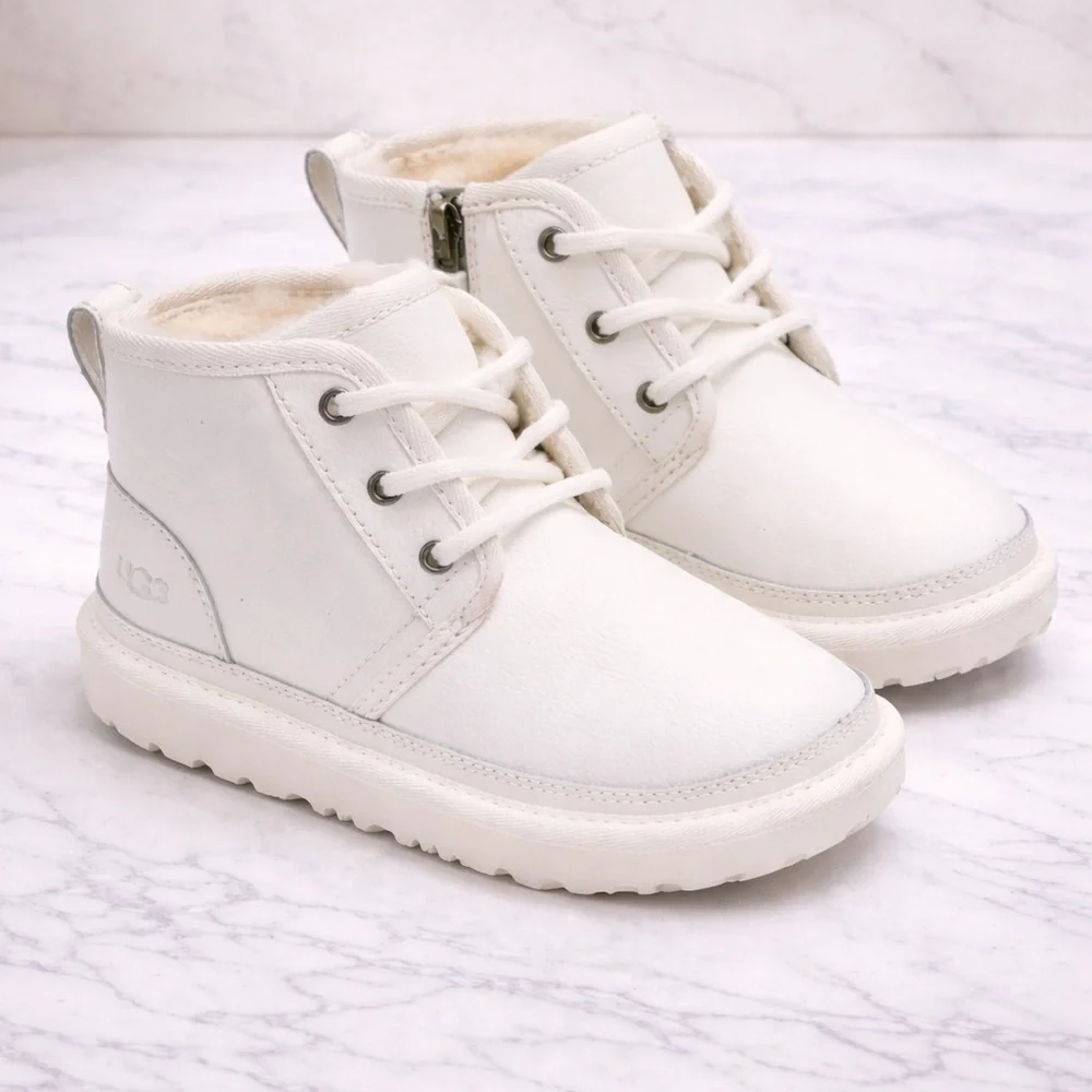 UGG Neumel II Toddler Boots | White Leather | Size 11 | Lace Up Zip | New in Box